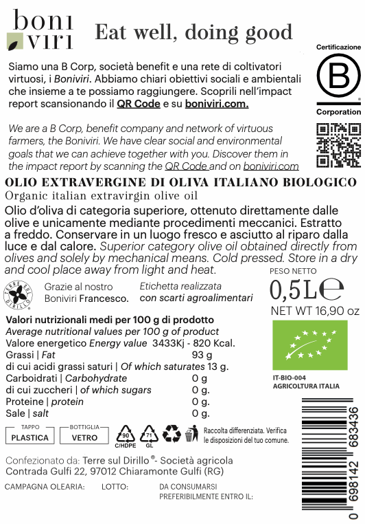 Olio d'Oliva "Audace" - 100% EVO Bio Italiano