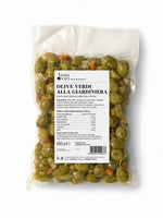Olive verdi Nocellara dell'Etna condite alla giardiniera in confezione da 500gr Boniviri